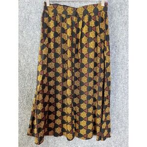 MNG Boho Festival Button Front Midi Skirt Geometric Print Viscose Black Small